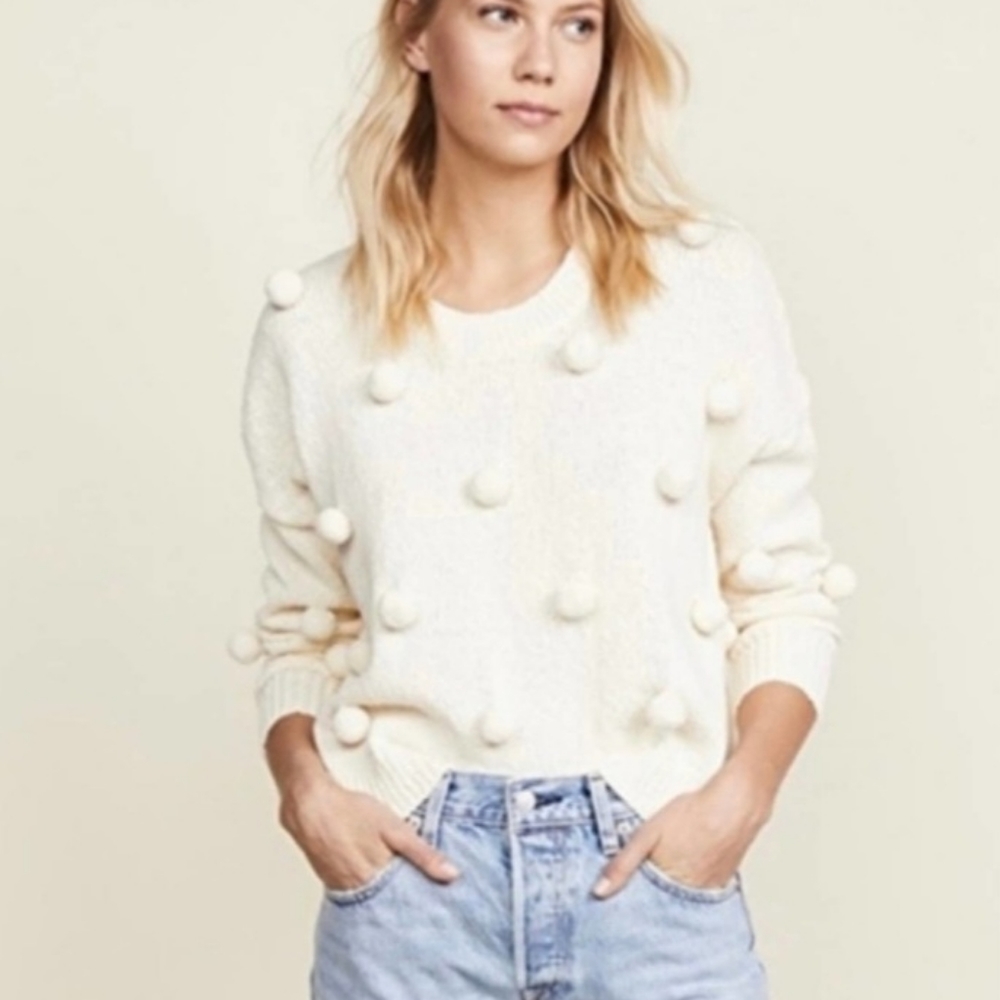 Aerie Cream 3D Ball Pullover Crewneck Sweater Size Small